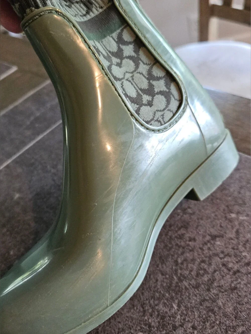 💚 Coach Rivington Pull-On Olive Rain Boots (Women's Size 5 / Kids' Size 3.5)